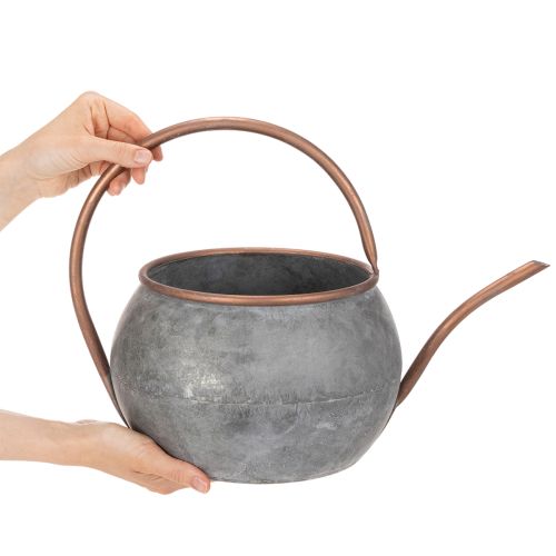 Metall Dekokanne Vintage Landhausstil, Gartendeko Gießkanne zum Bepflanzen, Silber Kupfer L41cm Ø26cm H30cm | Floristik21.de