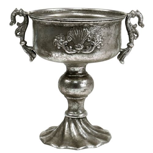 Floristik21 Antik-Pokal aus Metall in Silber Ø18cm H30cm