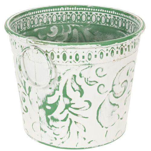 Metall-Töpfe mit Henkeln, Pflanzkübel mit Prägung Weiß, Grün Shabby Chic H20,5/18,5/16cm Ø25,5/20,5/15,5cm 3er-Set | Floristik21.de