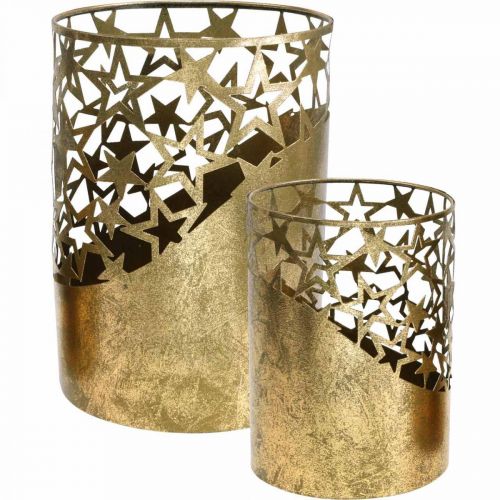 Floristik21.de Metall Windlicht Blattgold Optik Sterne Ø15cm/20cm  2er-Set-06581