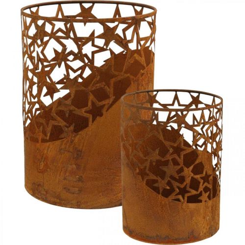 Metall Windlicht Edelrost Deko Sterne Ø15cm/20cm 2er-Set