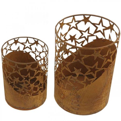 Metall Windlicht Edelrost Deko Sterne Ø15cm/20cm 2er-Set