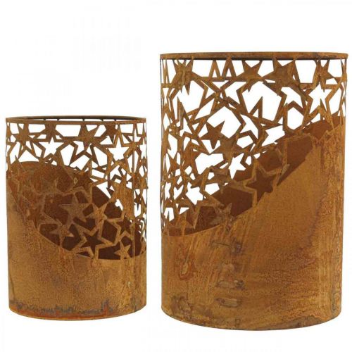 Floristik21 Metall Windlicht Edelrost Deko Sterne Ø15cm/20cm 2er-Set