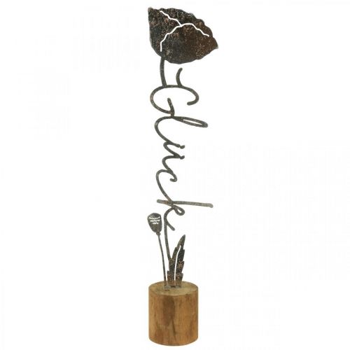 Metall Deko Blume Holzständer Schriftzug „Glück“ H40cm