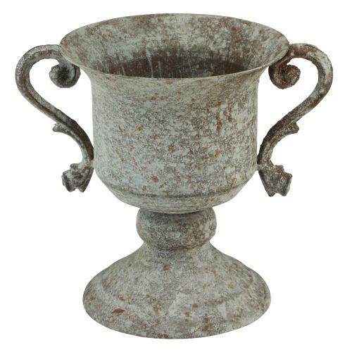 Artikel Metall Deko Pokal mit Henkel Braun Weiß Ø13,5cm H19,5cm - Vase für Blumen & Sukkulenten