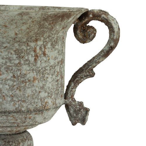 Artikel Metall Deko Pokal mit Henkel Braun Weiß Ø13,5cm H19,5cm - Vase für Blumen & Sukkulenten
