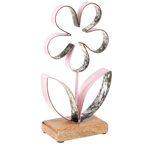 Artikel Metallblume Rosa Silber Holzsockel Vintage Deko Floristik Tischdeko