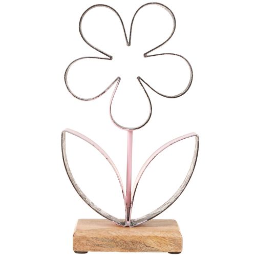 Artikel Metallblume Rosa Silber Holzsockel Vintage Deko Floristik Tischdeko