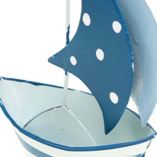 Floristik21 Deko Segelboot aus Metall Blau, Weiß 9,5cm x 13cm 2St