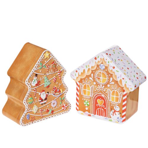 Metalldosen Set Lebkuchenoptik Tannenbaum und Haus 14 cm und 13 cm