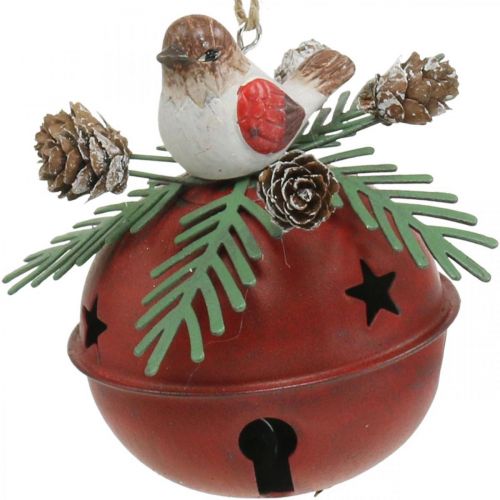 Floristik21 Glocken mit Rotkehlchen, Vogeldeko, Winter, Deko-Glocken für Weihnachten Weiß/Rot Ø9cm H10cm 2er-Set