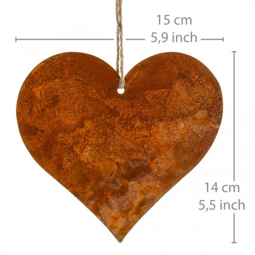 Dekoherzen aus Metall, Herbstdeko, Deko-Anhänger, Edelrost 14×15cm 6St