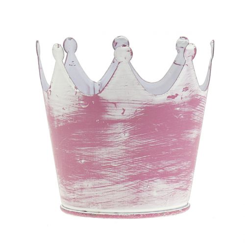 Metallkrone Rosa weißgewaschen Ø8cm H7cm 8St