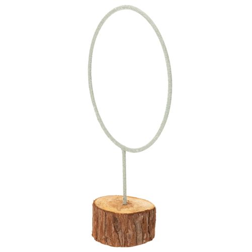 Deko-Ring aus Metall auf Holzsockel, 43 cm, graugrün | Floristik21.de