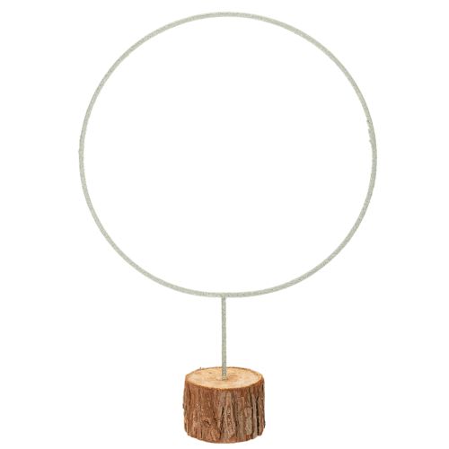 Dekoring Metall grau-grün Ø 36 cm auf Holzsockel mit Baumrinde H 52 cm einkaufen | Floristik21.de
