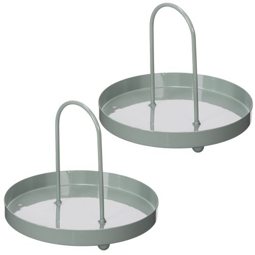 Artikel Rundes Tablett aus Metall mit Griff grün 18 cm für Dekoration und Organisation