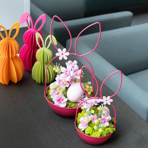 Artikel Pflanzschale Hase aus Metall in Rosa, Deko für Ostern und Frühling, Indoor und Outdoor, 33 cm