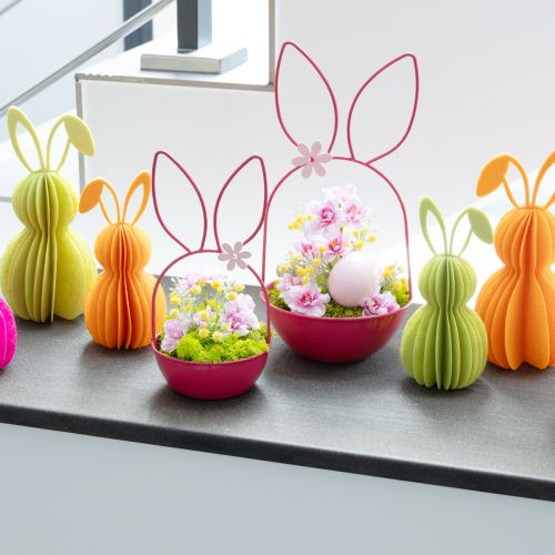 Artikel Pflanzschale Hase aus Metall in Rosa, Deko für Ostern und Frühling, Indoor und Outdoor, 33 cm