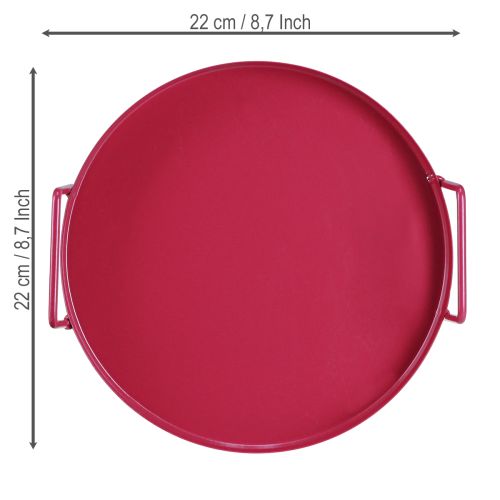 Artikel Rundes Serviertablett aus Metall Rot 22 cm mit Griffen – Dekoration und Alltagshelfer