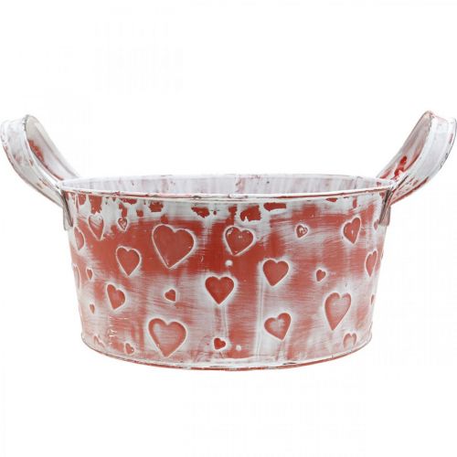 Pflanzschale, Valentinstag, Metallgefäß mit Herzdekor, Pflanztopf Ø23cm