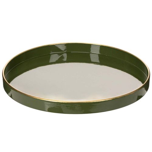 Deko-Tablett Metall Grün Goldrand Ø 30 cm