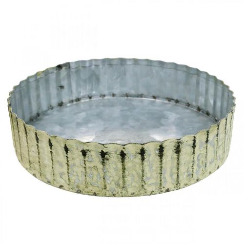 Metallteller zum Dekorieren, Tischdeko, Kerzentablett rund Silbern, Grün Shabby Chic Ø14/16,5/19,5cm H3,5cm 3er-Set
