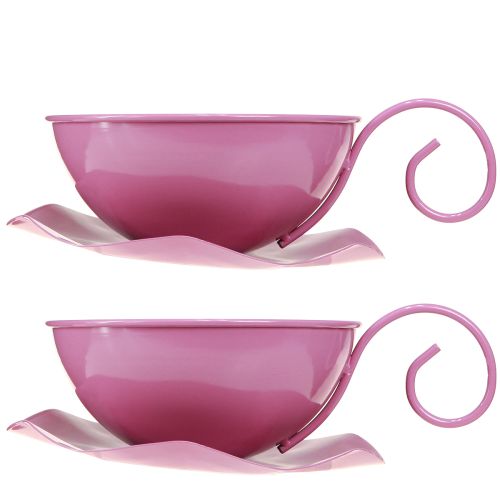Artikel Metalltasse Deko Pink Ø16cm H9cm mit Unterteller 2St für Floristen