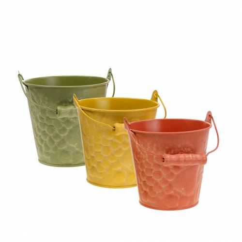 Floristik21 Deko-Eimer Früchte Gelb, Orange, Grün gewaschen Ø12,5cm H12cm 3er-Set