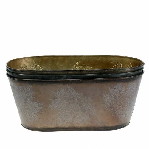 Deko Pflanztopf mit Blättern oval Zink Metallic Grau, Orange, Braun 38×20cm H15cm 3St