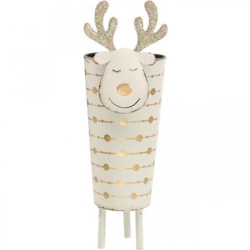Rentier-Pflanztopf, Adventsdeko, Metalldeko, Übertopf für Weihnachten Weiß, Golden H28cm Ø8,5cm