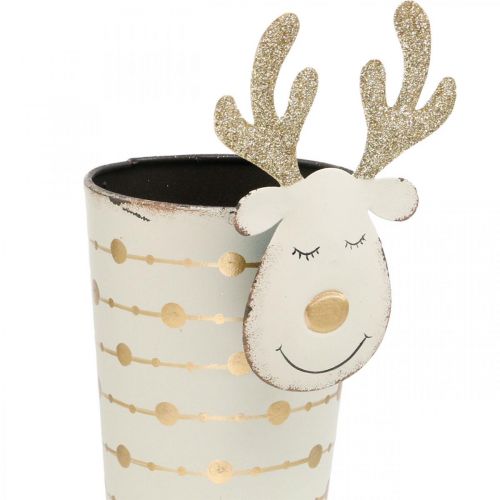 Rentier-Pflanztopf, Adventsdeko, Metalldeko, Übertopf für Weihnachten Weiß, Golden H28cm Ø8,5cm