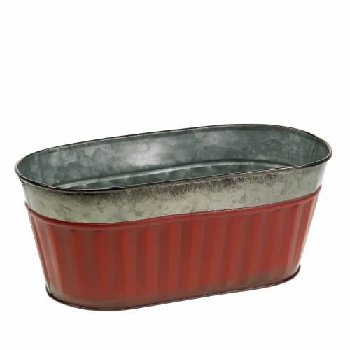 Pflanztopf oval Rot, Silber Zink 26×13cm H11cm