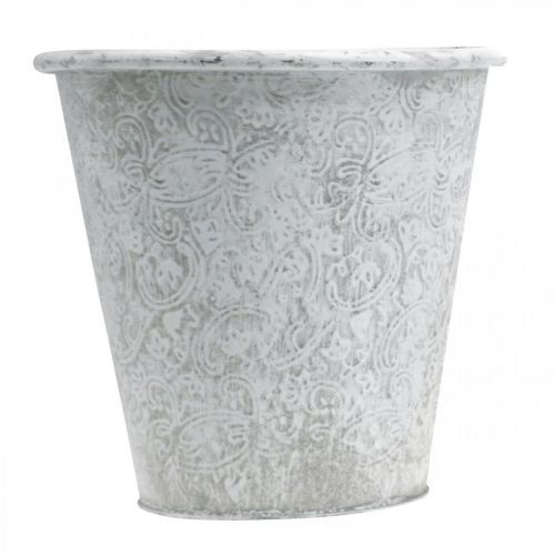 Artikel Pflanzgefäß, Übertopf mit Ornamenten, Metalldeko Weiß, Grau Ø20,5cm H19,5cm