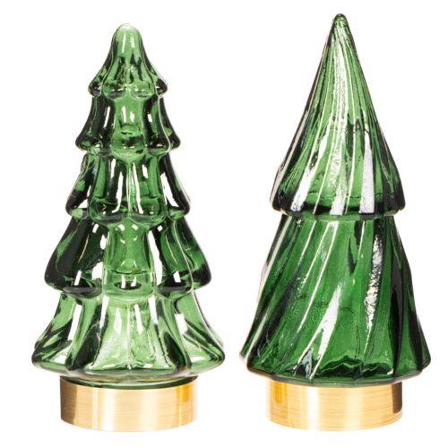 Glas-Tannenbaum mit LED, 13 cm, grün, 2er-Set, Innenbereich | Floristik21.de