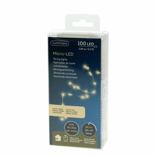 Artikel Lichterkette LED-Lichterdraht mit Batterien warm weiß 100er 1.59m