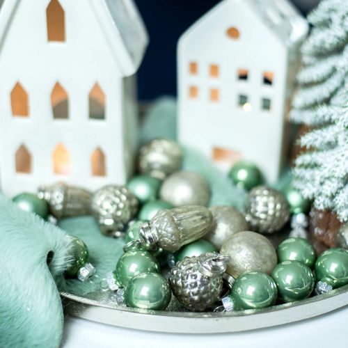 Floristik21 Mini-Baumschmuck Herbstfrüchte und Kugeln Perlmutt, Antik-Silbern Echtglas 3,4–4,4cm 10St