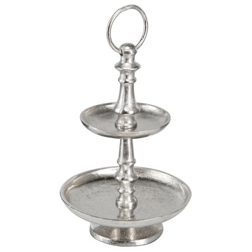 Floristik21 2-stöckige Mini Etagere aus Metall in Silber, Schmuckvoller Tischschmuck, Höhe 22cm