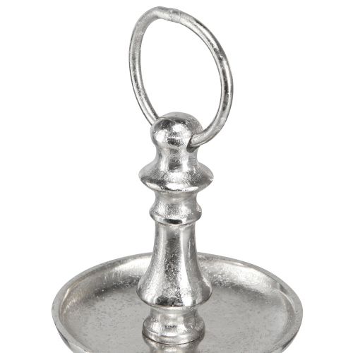 Floristik21 2-stöckige Mini Etagere aus Metall in Silber, Schmuckvoller Tischschmuck, Höhe 22cm