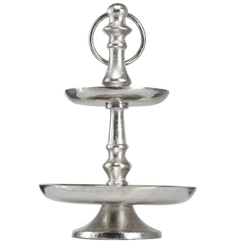 Floristik21 2-stöckige Mini Etagere aus Metall in Silber, Schmuckvoller Tischschmuck, Höhe 22cm