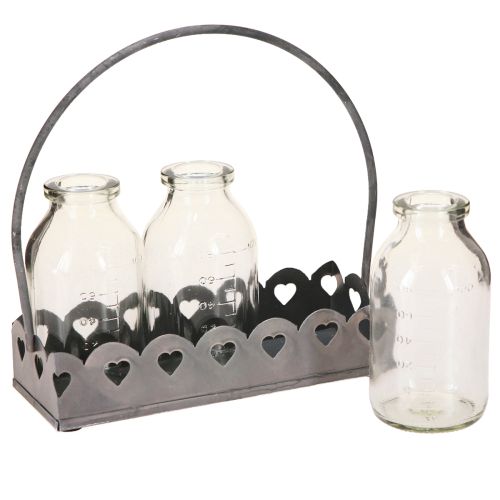 Artikel Mini Flaschen Deko Vasen Tablett Grau Vintage Deko Geschenkidee Glas