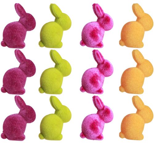 Artikel Mini Hasen Bunte Osterhasen beflockt Sortiert H6cm 12 St – 2. Wahl – Perfekte Osterdeko für Floristen