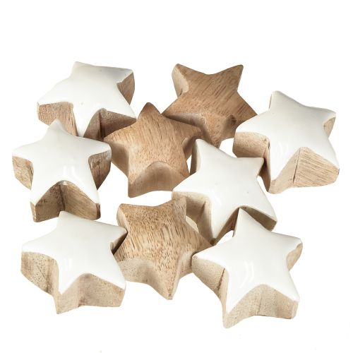 Artikel Elegante Mini Sterne Mangoholz Weiß Ø3cm 9 St, Weihnachtsdeko für Floristen