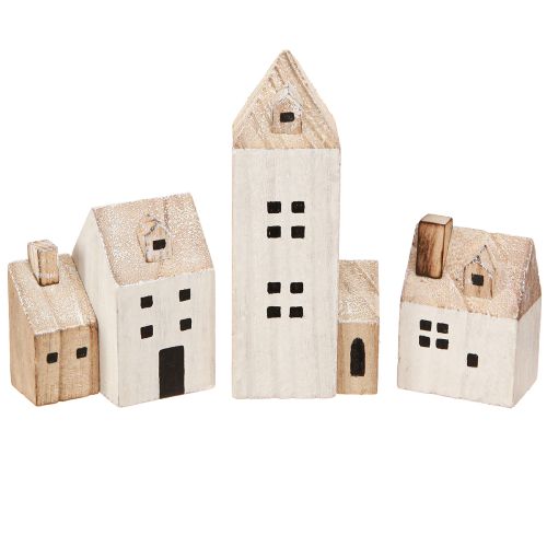 Mini Weihnachtsdorf Holz Deko - Handgefertigt, Skandi Stil, Set aus 6 Häusern