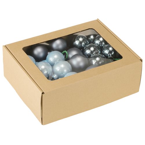 Artikel Mini Weihnachtskugeln Blau Glas Matt Metallic 40mm, 32 Stück Set