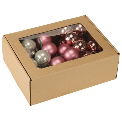 Artikel Mini Weihnachtskugeln Glas Rosa Grau Ø40mm 32 Stück Dekoration