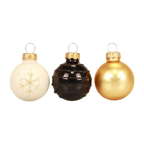 Artikel Mini-Weihnachtskugeln Glas Weiß Schwarz Gold Ø3cm 9 St