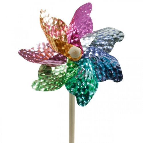 Windmühle, Sommerdeko, Windrad am Stab Bunt, Deko für Kindergeburtstag Ø16cm 4St