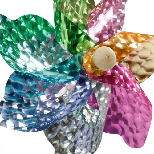 Windmühle, Sommerdeko, Windrad am Stab Bunt, Deko für Kindergeburtstag Ø16cm 4St