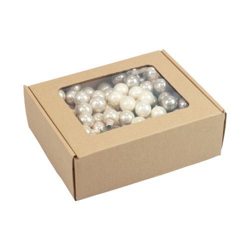 Artikel Mini Weihnachtskugeln am Draht Glas Creme Grau Ø2cm 140 St
