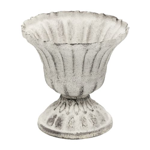 Floristik21 Mini Pokalvase Metall Kelch Weiß Grau Antik Ø8cm H8cm